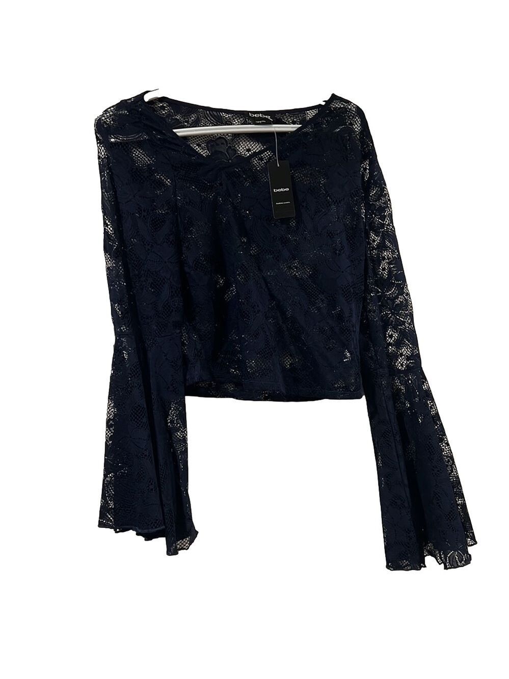BEBE Lace Navy Blue Top size L Large